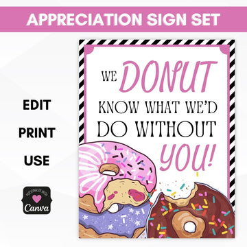 donut teacher appreciation week editable sign set